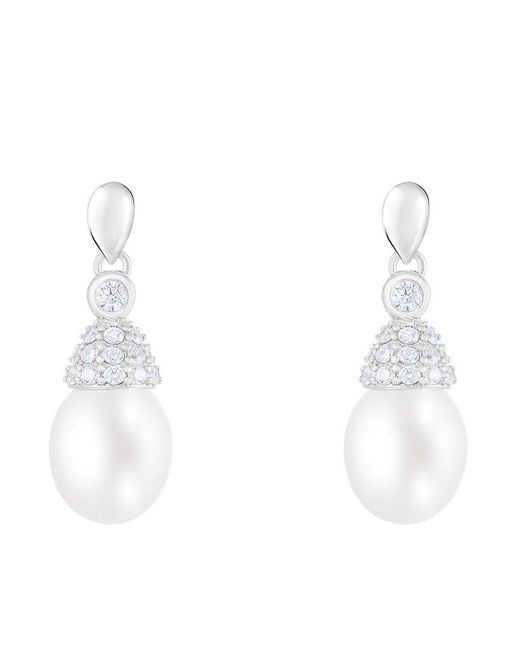 Splendid White 7.5-8Mm Pearl Cz Dangle Earrings