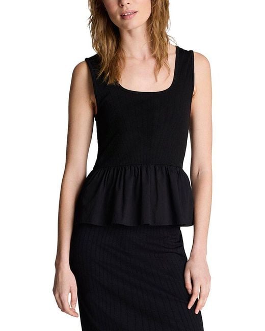Kenneth Cole Black Combo Peplum Tank Seamless