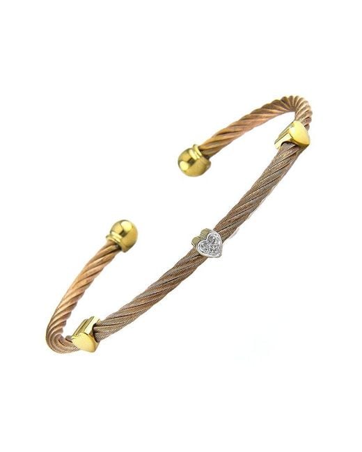 Diamond Select Cuts Metallic Heart 14K & Stainless Steel 0.01 Ct. Tw. Diamond Bangle Bracelet