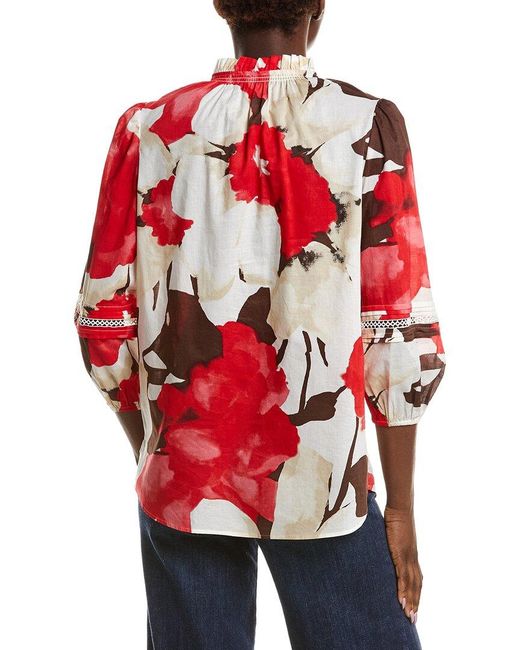 Anne Klein Red Ruffle Neck Top