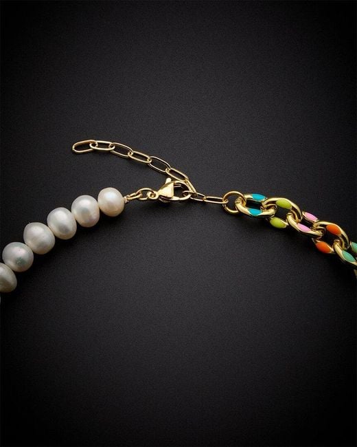 Juvell Black 18k Plated Pearl Enamel Link Necklace
