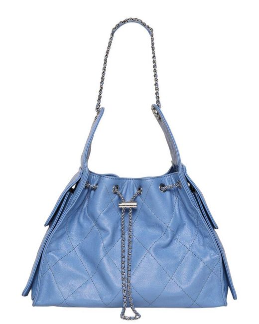Walter Baker Blue Valeria Quilted Leather Bucket Bag