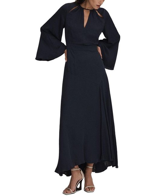 Reiss Blue Andra Fluted Sleeve Midi Dress