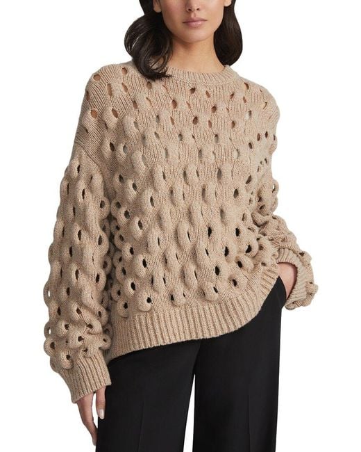 Lafayette 148 New York Natural Open Stitch Crewneck Sweater