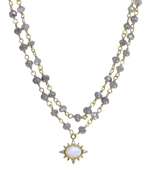 Rachel Reinhardt Jewelry Metallic 14k Over Silver Labradorite Pendant Necklace