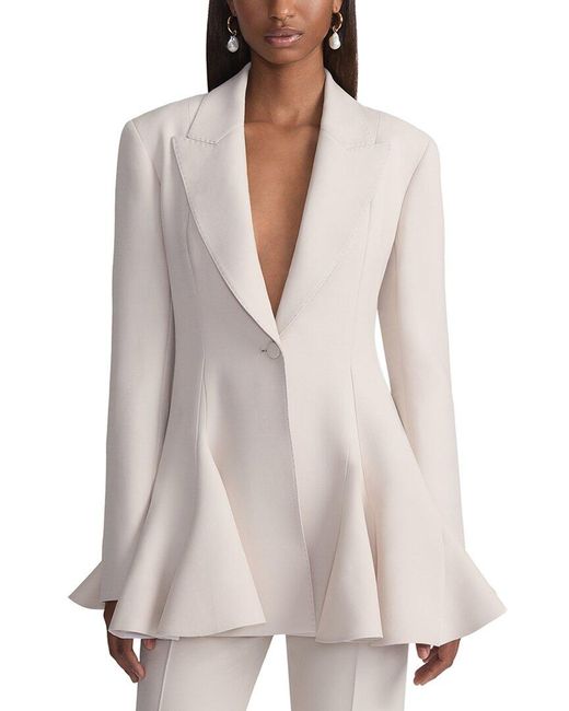 Lafayette 148 New York White Godet Wool & Silk-Blend Peplum Blazer