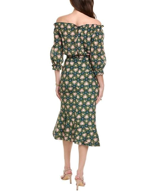 Saloni Green Silk Midi Dress