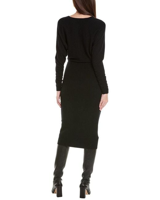 Reiss Black Jenna Ruched Sleeve Wool & Cashmere-Blend Dress