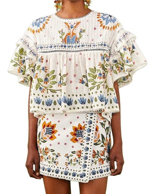 Farm Rio White Garden Blouse