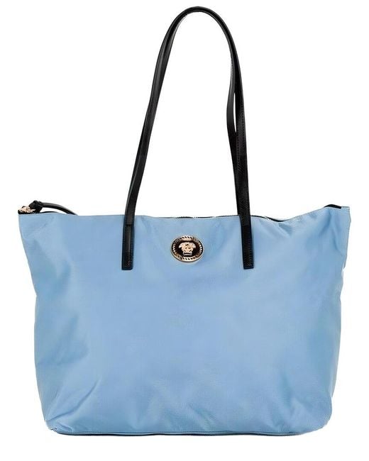 Versace Blue Portuna Nylon & Leather Tote