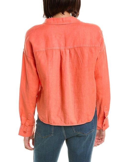 Michael Stars Red Gracie Crop Button-down Linen Shirt