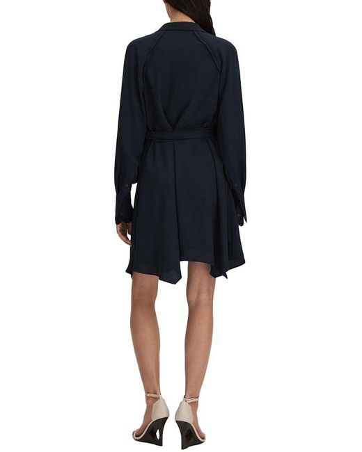 Reiss Blue Ellie Plain Belted Flippy Dress