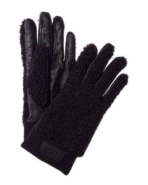 UGG Knit Cuff Sherpa & Leather Gloves in Black Lyst