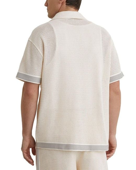 Reiss White Aliso Crochet Tape Cub Shirt for men