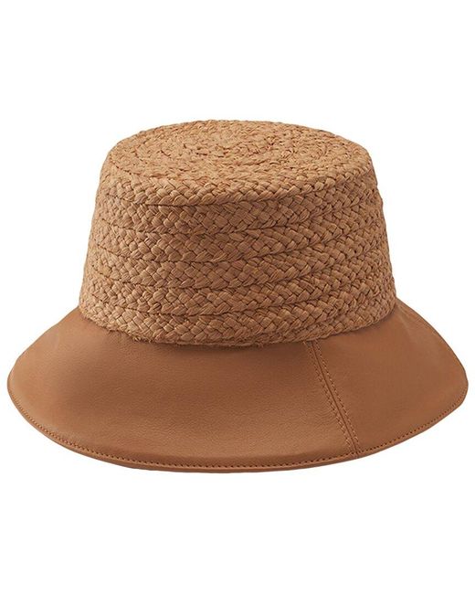 Helen Kaminski Natural Kami Straw & Leather Bucket Hat