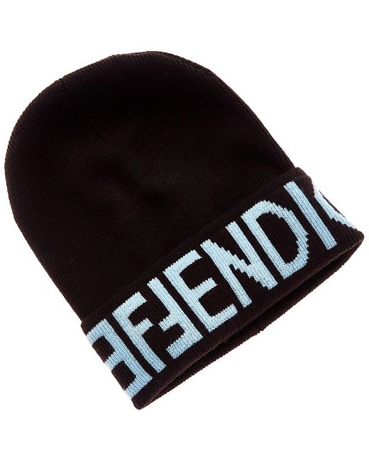 Fendi Black Logo Wool & Cashmere-blend Beanie