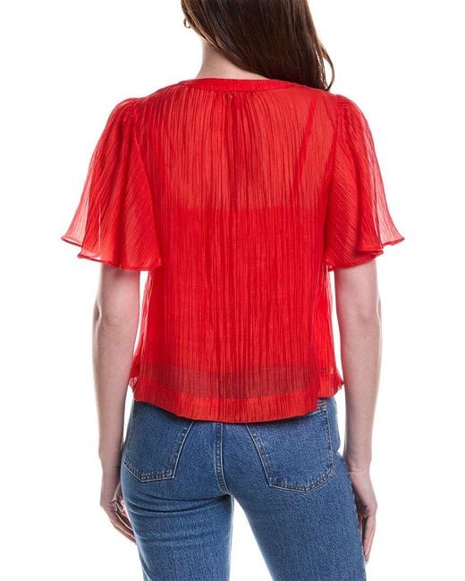 Vince Camuto Red Front Cutout Flutter Sleeve Blouse