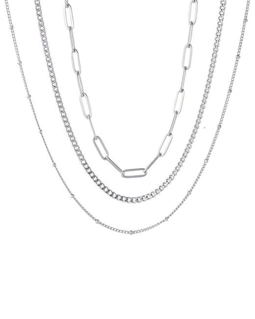 Adornia White Plated Stainless Steel Tarnish-Resistant Chain Necklace Set