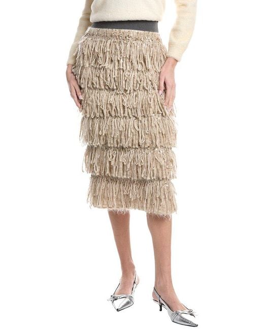 Brunello Cucinelli Natural Tiered Mohair, Cashmere, & Wool-Blend Skirt