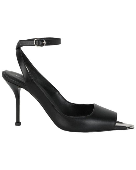 McQueen Black Punk Peep Toe Leather Sandal 2