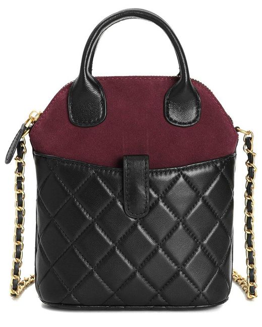 Tiffany & Fred Paris Purple Mini Quilted Suede & Leather Tote