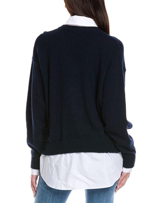 Brodie Cashmere Black Shirting V-Neck Cashmere Sweater