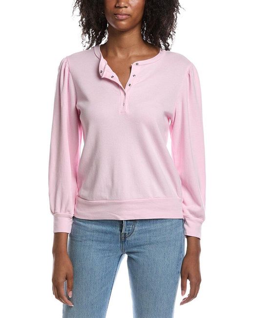 Michael Stars Red Sophy Puff Sleeve Henley T-Shirt