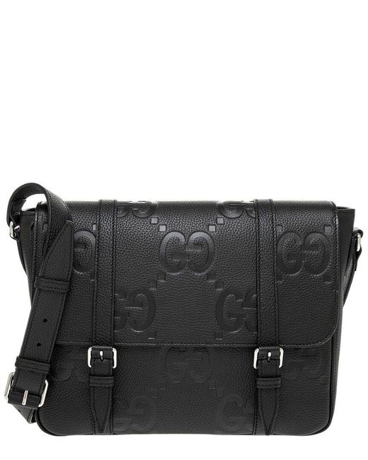 Gucci Black Jumbo GG Medium Leather Messenger Bag