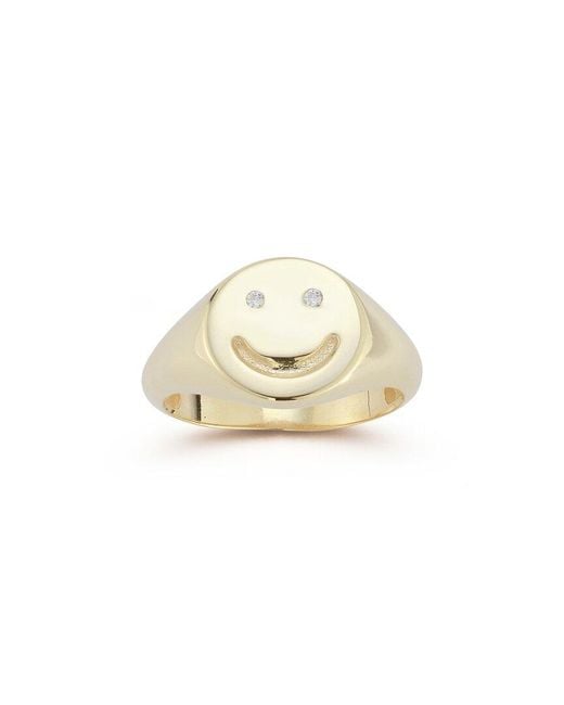 Sphera Milano White 14k Over Silver Cz Smiley Face Signet Ring