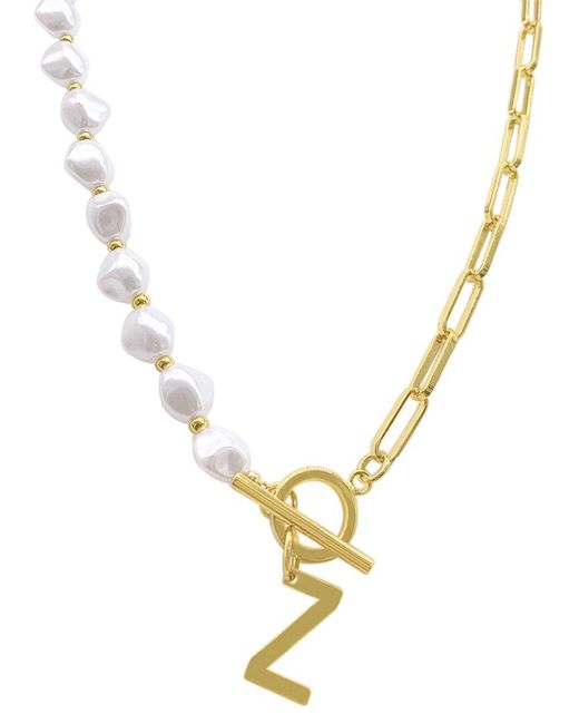 Adornia Metallic 14k Plated Pearl Paperclip Chain Initial Necklace (a-z)