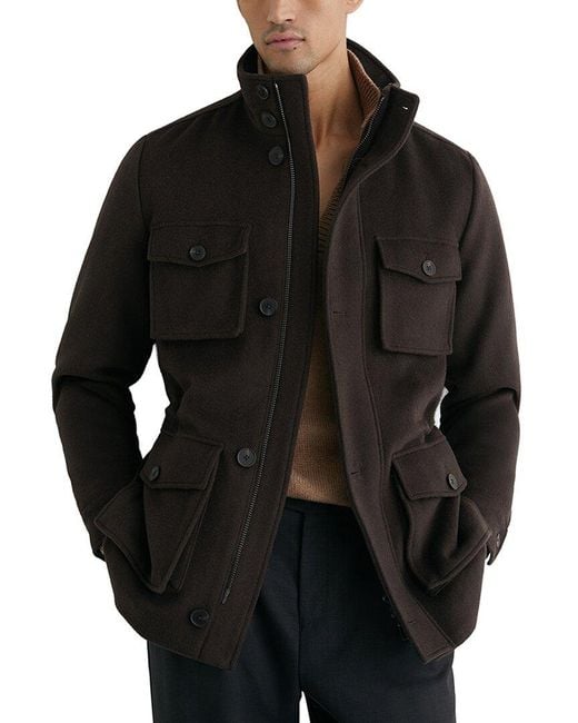 Reiss Black Trident Wool-Blend Casual Jacket for men