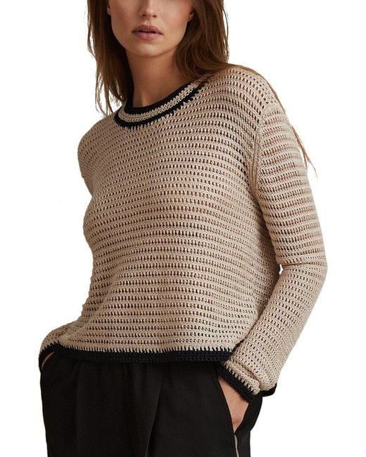 Reiss Brown Astrid Linen-Blend Tipped Stitched Jumper