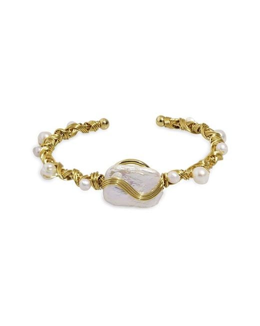 Ebru Jewelry Metallic Cleopatra Plated 0.7In Pearl Cuff Bracelet