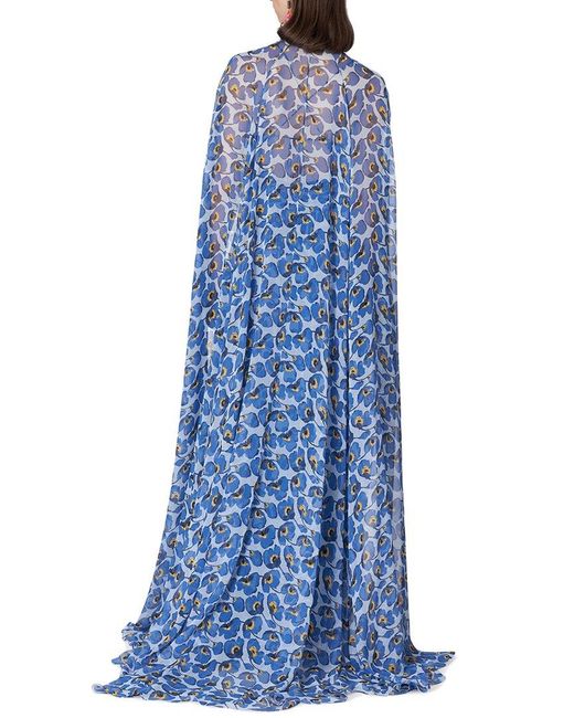 Carolina Herrera Blue Spaghetti Strap Deep V Silk Gown