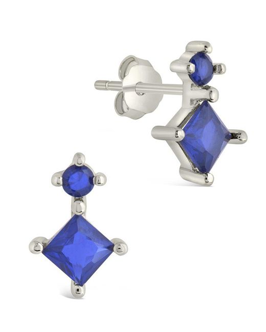 Sterling Forever Blue Silver Cz Stella Drop Studs