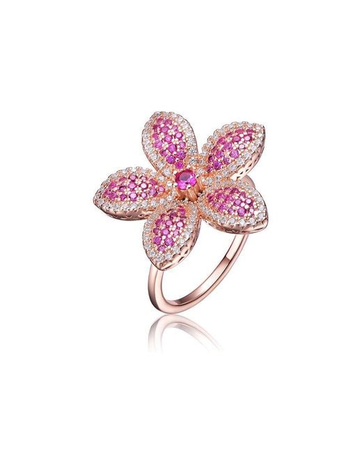 Genevive Jewelry Pink 18k Rose Gold Vermeil Cz Flower Ring