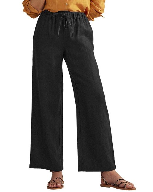 Boden Black Relaxed Pull-on Linen Trouser