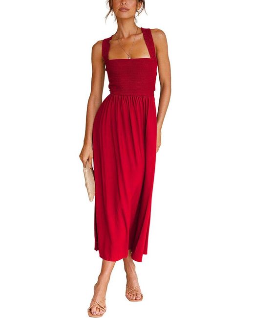 LEON GORI Red Solid Midi Dress