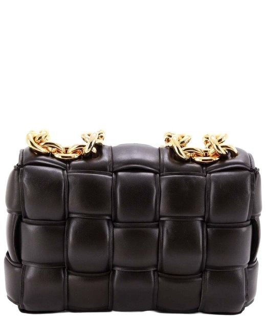 Bottega Veneta Black Brown Padded Maxi Intrecciato Leather Cassette Chain Crossbody (authentic Pre-loved)