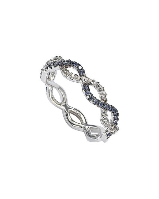 Suzy Levian Metallic Silver 1.02 Ct. Tw. Diamond & Sapphire Eternity Ring