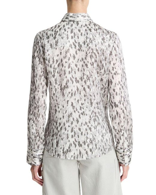 Vince White Abstract Onyx Slim Fit Satin Silk Shirt