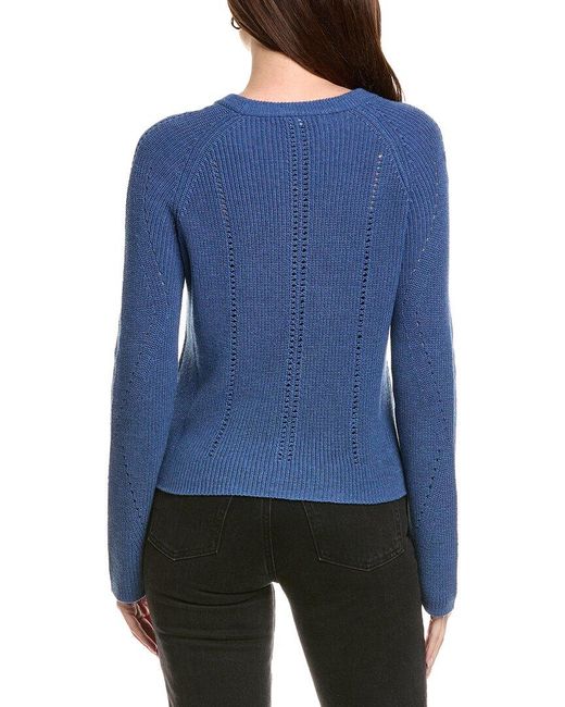 Hannah Rose Blue Picot Stitch Shaker Crewneck Cashmere-blend Sweater