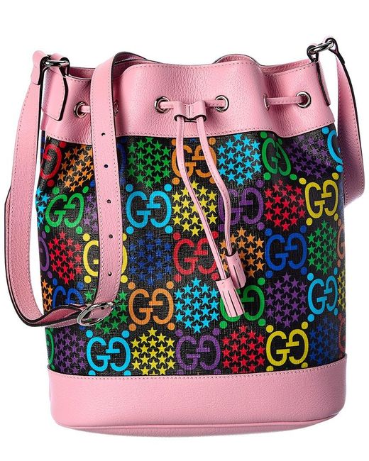 Gucci Pink GG Leather Bucket Bag