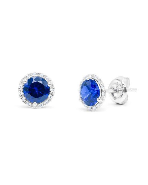 Diana M Blue Fine Jewelry 14k 2.12 Ct. Tw. Diamond & Sapphire Halo Studs