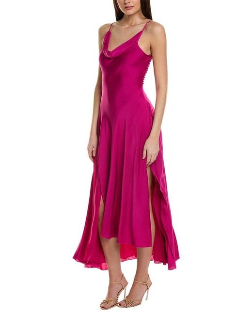 Nicholas Pink Elsie Ruffle Slit Silk-blend Gown