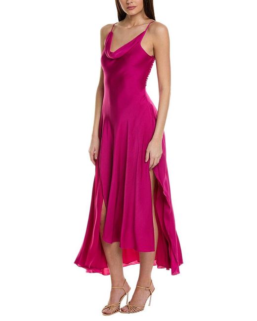 Nicholas Pink Elsie Ruffle Slit Silk-blend Gown