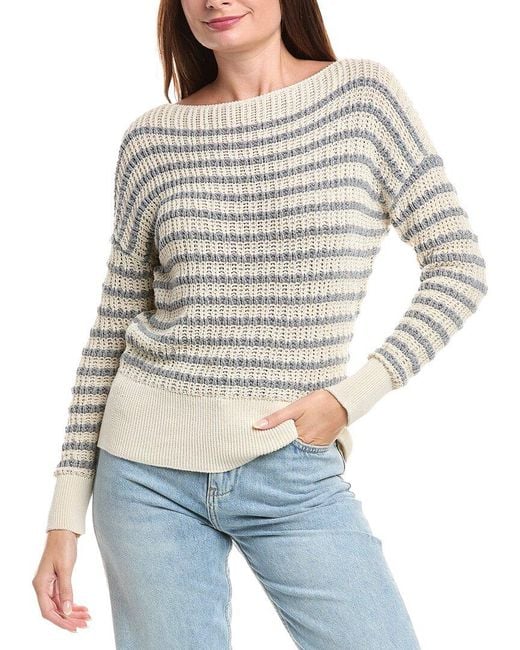 Lafayette 148 New York Gray Stripe Linen-Blend Sweater