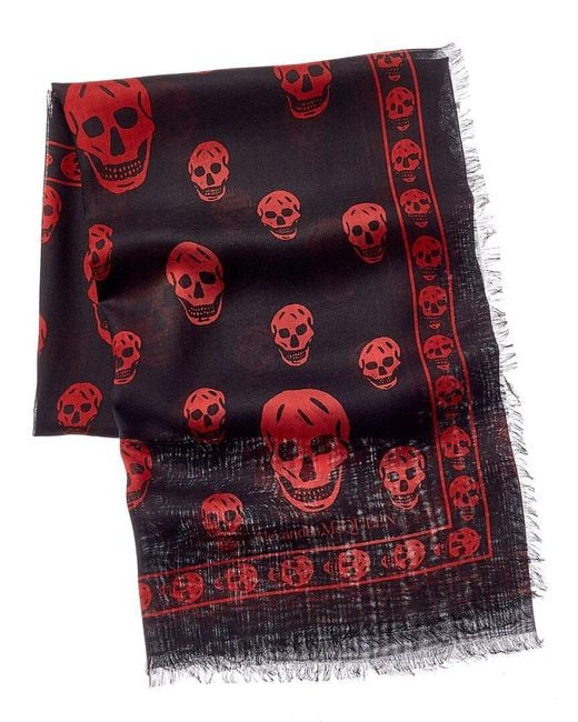 McQueen Red Skull Silk-blend Scarf for men