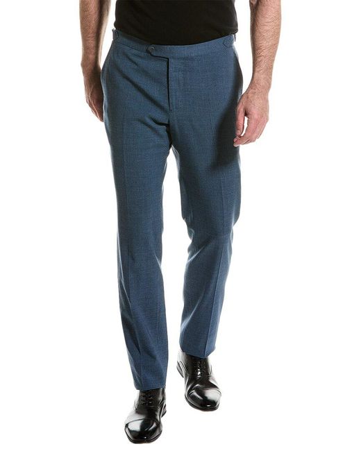 Isaia Blue Wool, Silk, & Linen-blend Trouser for men