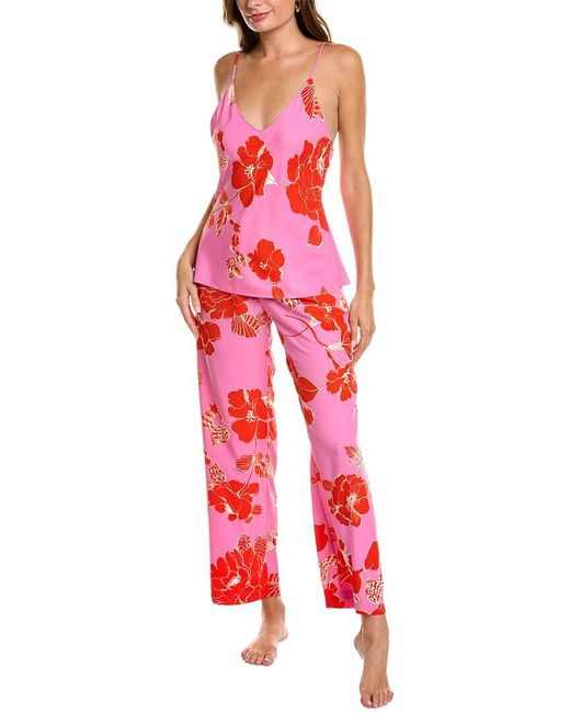 Natori Red 2pc Passion Flower Pajama Set
